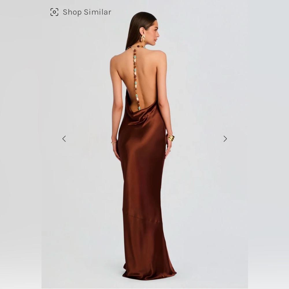 Retrofete Backless Satin Slip Dress in Deep Brown